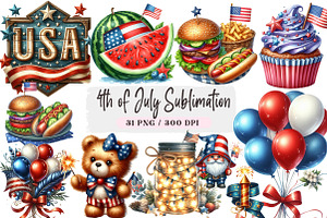 4th of July Sublimation Clipart Bund, an Illustration by DreamArtGraphic
