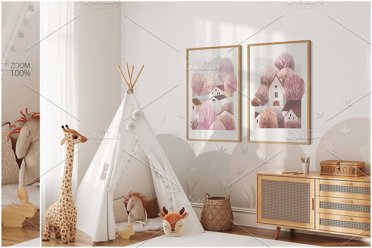 Kids Wall & Frame Mockup Bundle 7, a Print Template by Yuri-U (Photo 9 of 22)