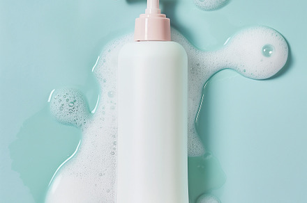 spray bottle on blue  background, a Health & Medical Photo by Imaginarium