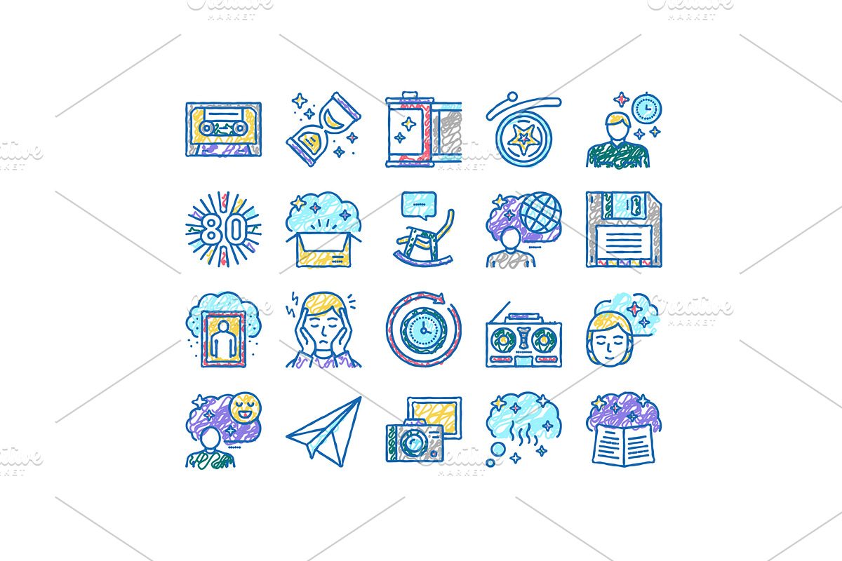 Nostalgia And Memory set Icons hand, an Object Illustration by pikepicture