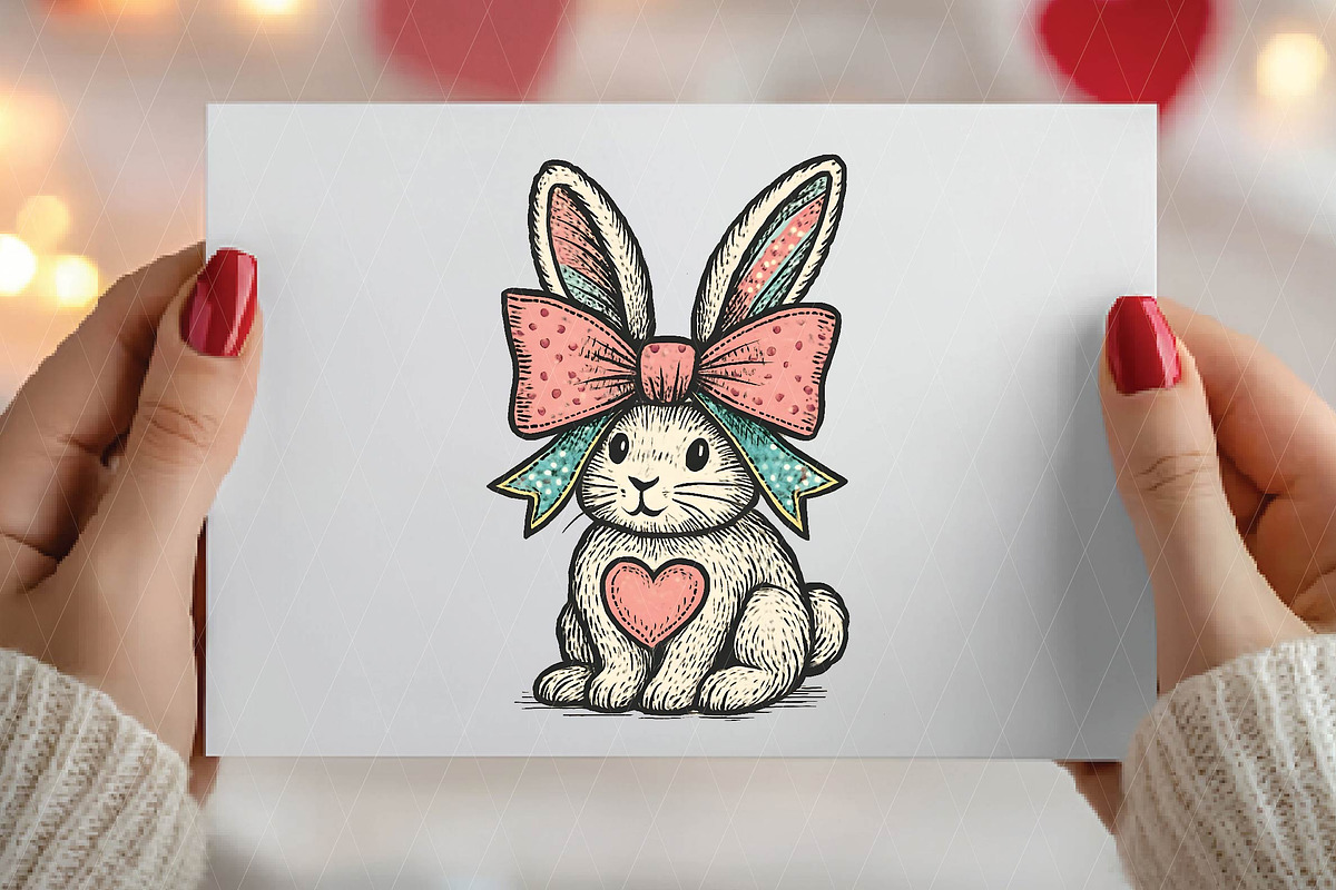 Bunny with Bow Sublimation PNG Easte, an Illustration by DreamPrint404 (Photo 3 of 7)