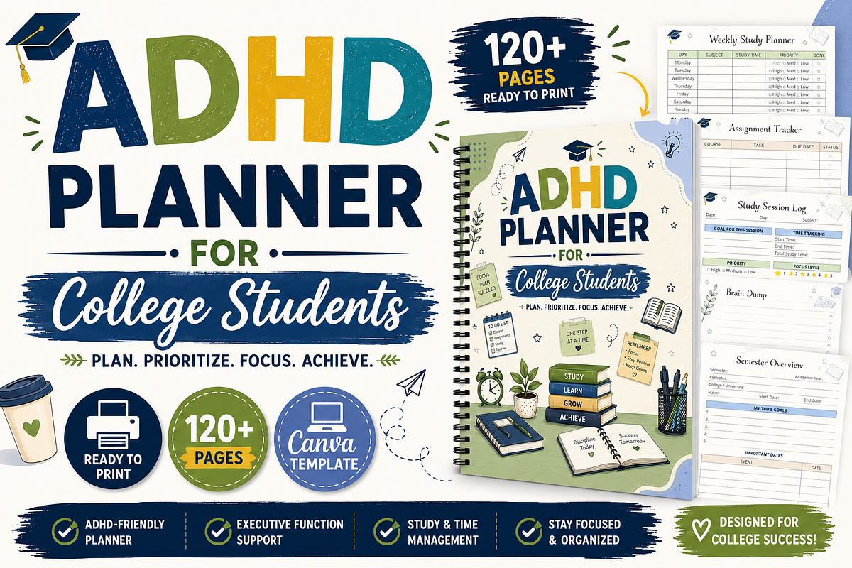 ADHD Planner for College Students, a Marketing Template by Book2bees (Photo 1 of 4)