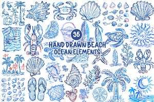 Hand Drawn Beach Ocean Elements, an Illustration by SinaCreation