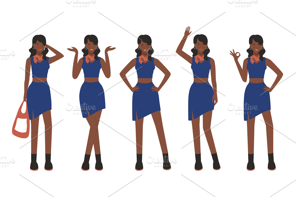 Young Afro Woman Poses in Blue, a Person Illustration by Flashvector