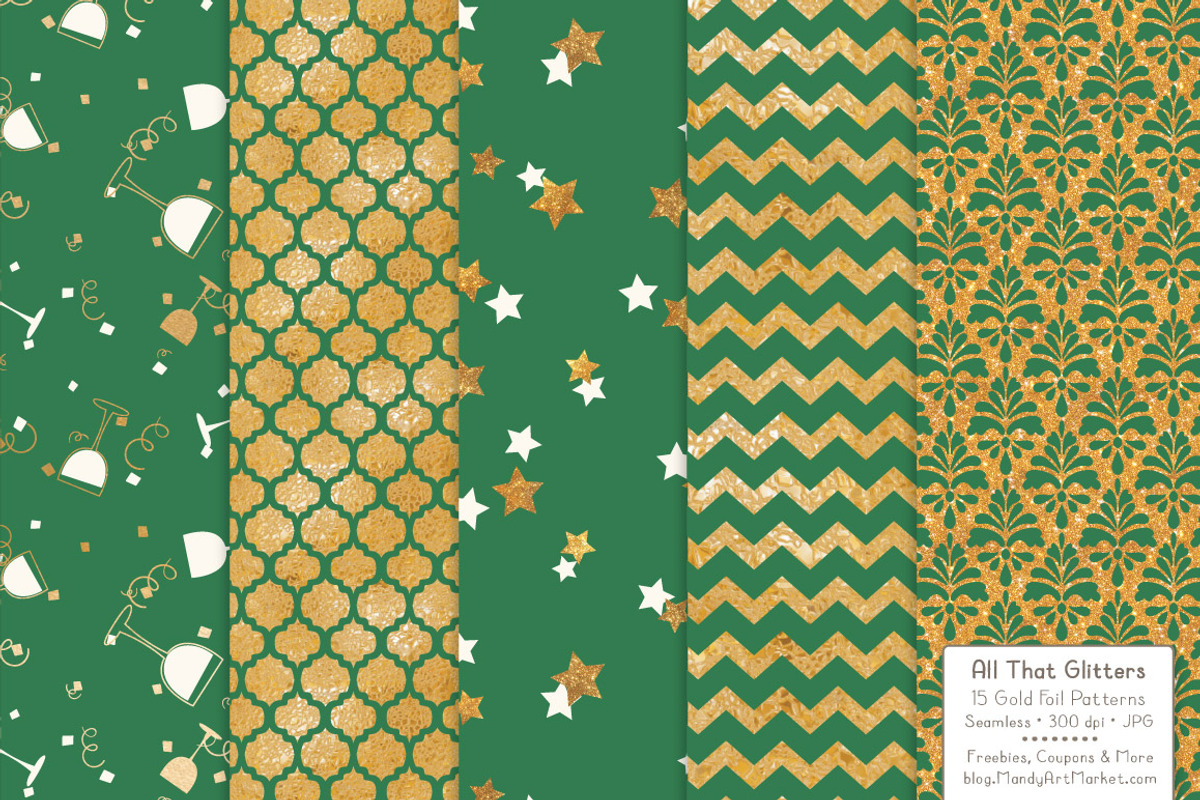 Gold Foil Digital Papers in Emerald, a Pattern Graphic by Amanda Ilkov (Photo 4 of 4)