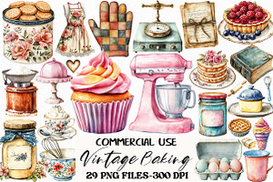 Watercolor Vintage Baking Clipart, an Illustration by Craft Nest