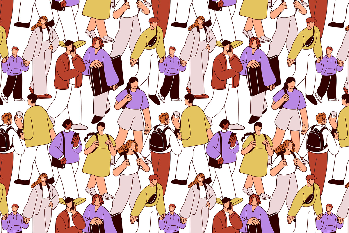 People crowd walk seamless patterns, a Pattern Graphic by Good Studio (Photo 2 of 6)