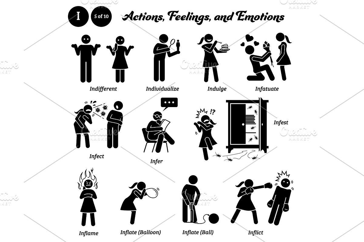 Stick Figure Action Verbs Alphabet I, a Person Illustration by Leremy Stick Figures