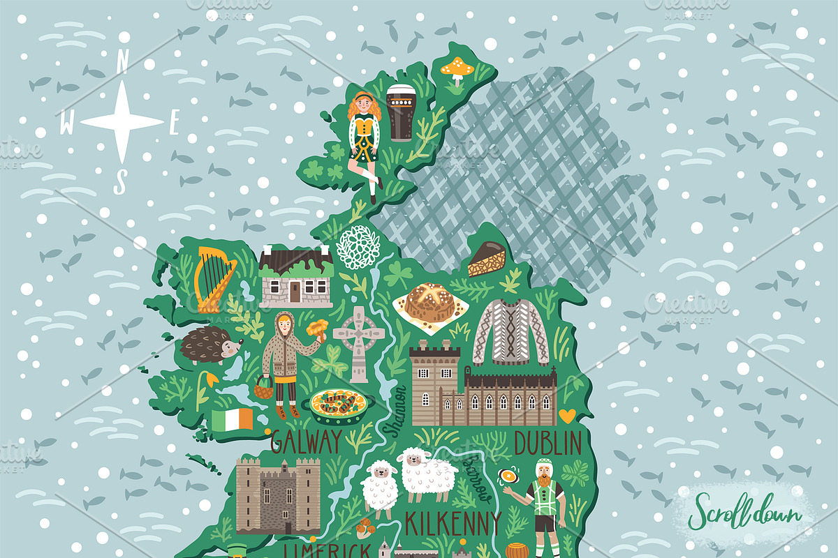 Illustrated travel map of Ireland, a Food Illustration by MagicForestory (Photo 2 of 5)