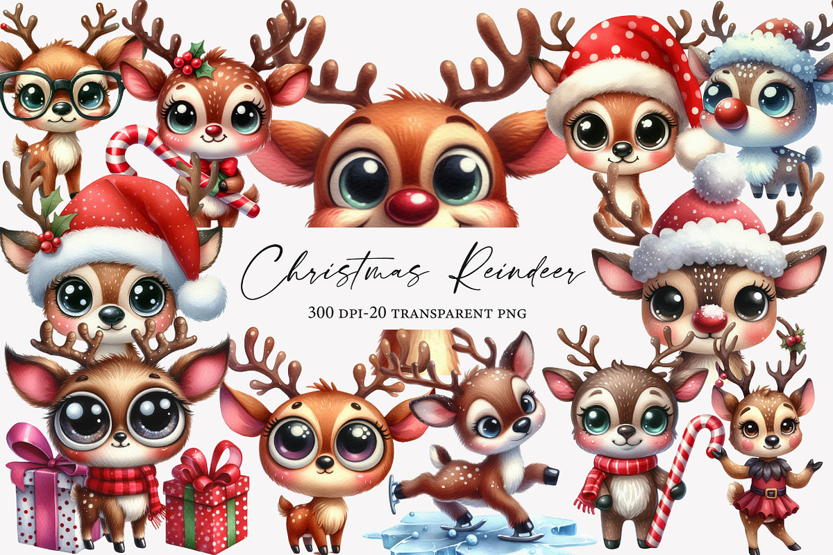 Christmas Funny Reindeer Clipart, an Illustration by Designworld (Photo 1 of 6)