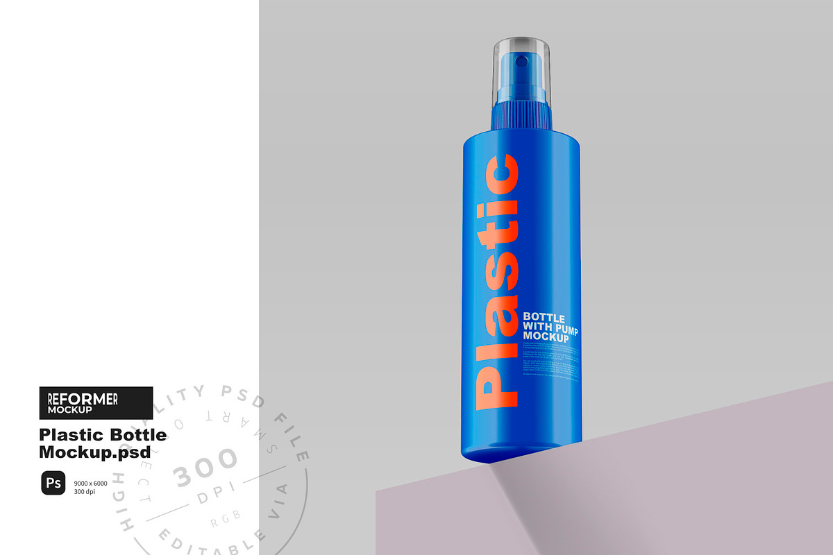 Plastic Bottle with Pump Mockup, a Packaging Mockup by Reformer Mockup (Photo 8 of 8)