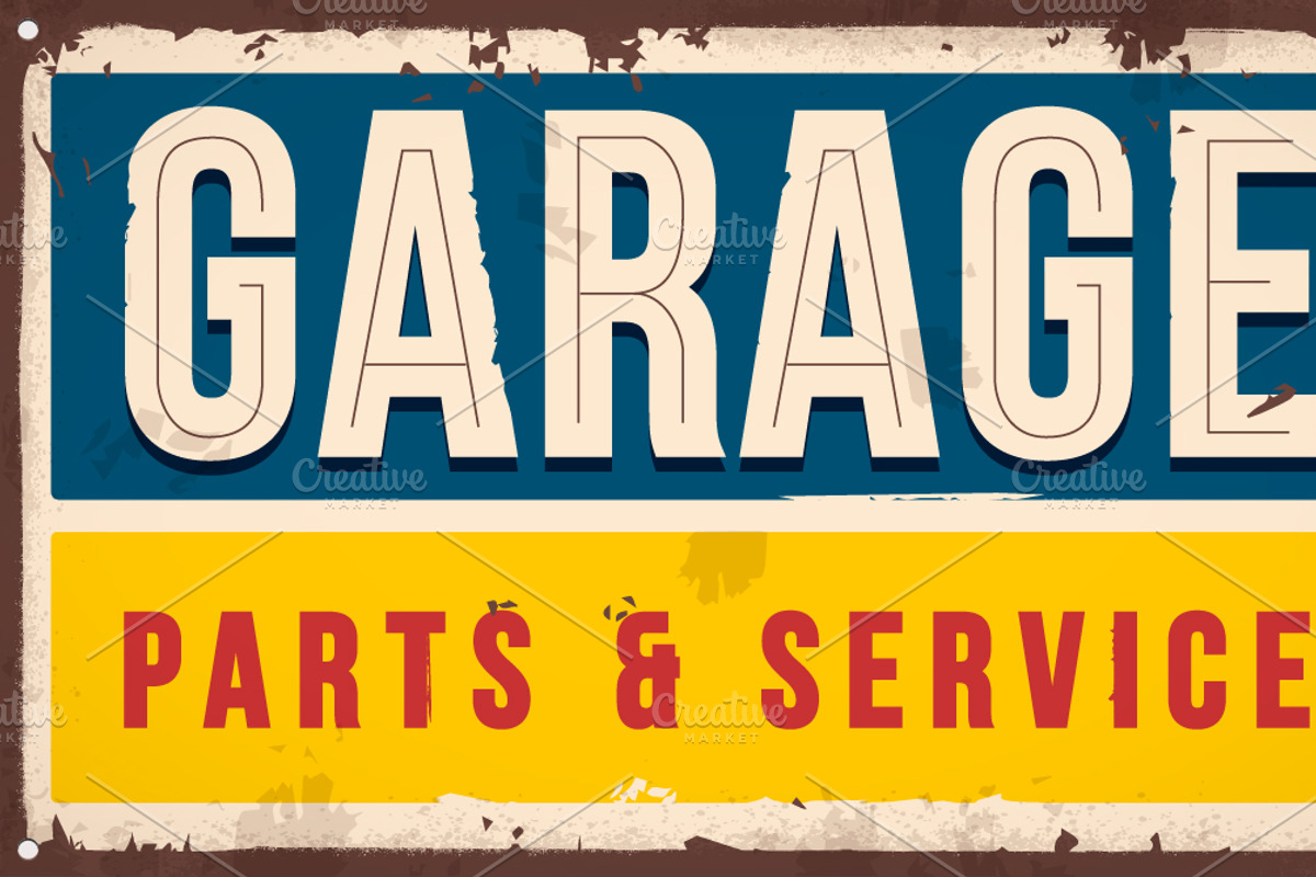 Rusted Old Retro Garage Sign, an Object Graphic by Black White Mouse Design