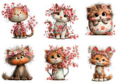 whimsical spring cat clipart, an Illustration by Designworld (Thumbnail 3 of 4)