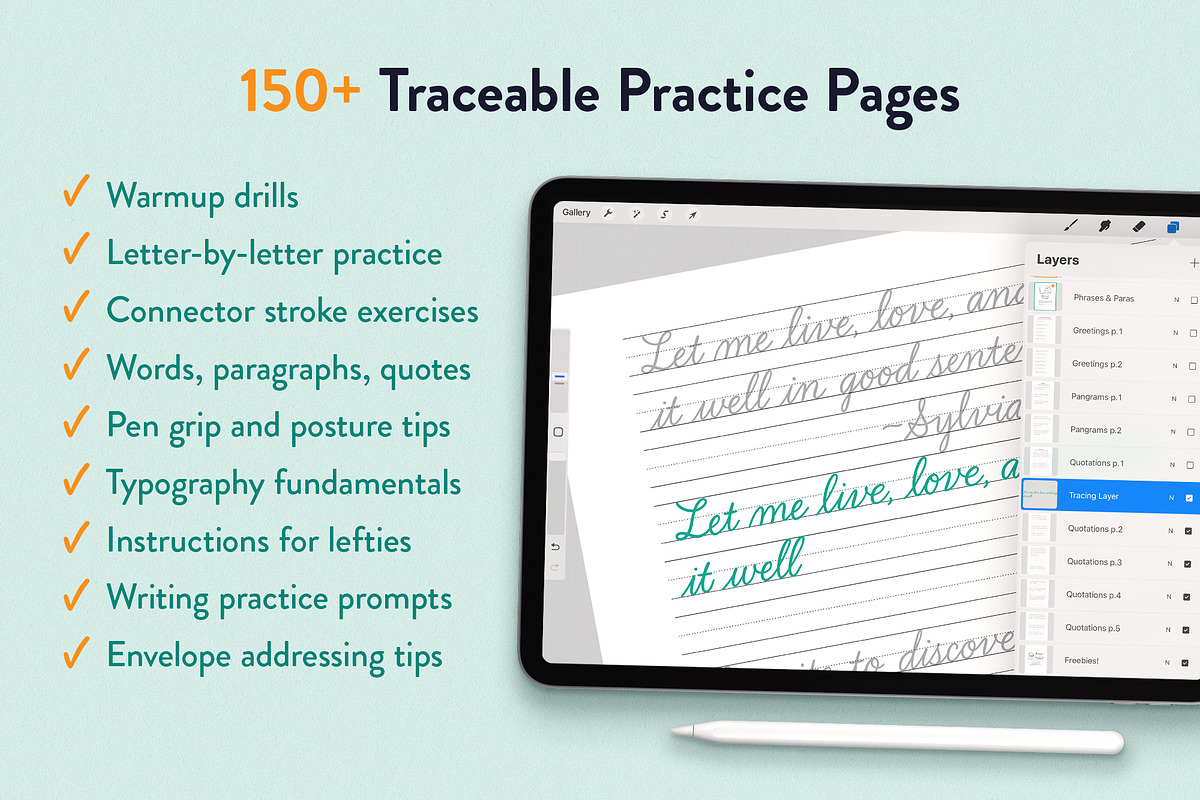 Learn Cursive Procreate Workbook Kit, a Stationery Template by Molly Suber Thorpe (Photo 3 of 7)