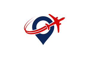 Travel Logo With Pin Airplane Logo