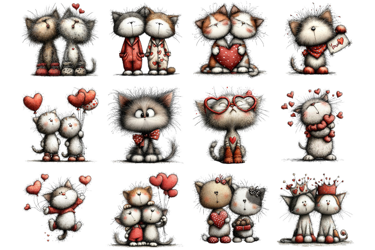Watercolor Cute Valentines Kittens, an Illustration by Designking (Photo 3 of 5)