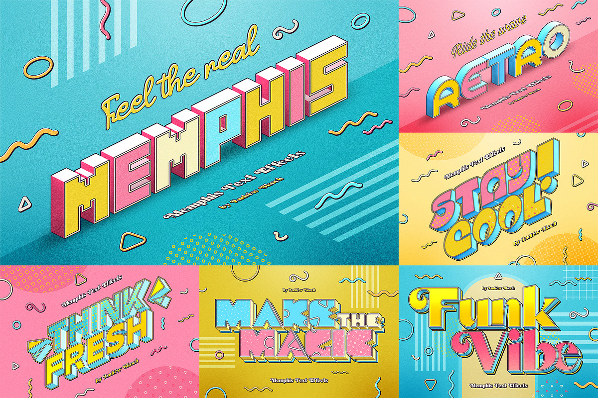 Memphis Text Effects, a Layer Style Add-On by Andrew Skoch Design (Photo 1 of 9)