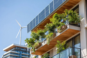City apartment with sustainable features and lush greenery enhances urban livin, a Photo by AlyaAnd