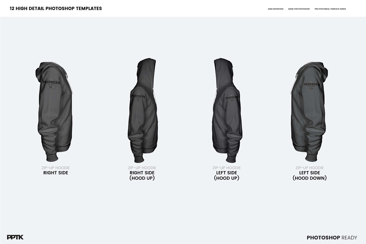 Mens Ghosted Zip Hoodie Templates, a Hoody Mockup by PrePress Toolkit (Photo 3 of 7)