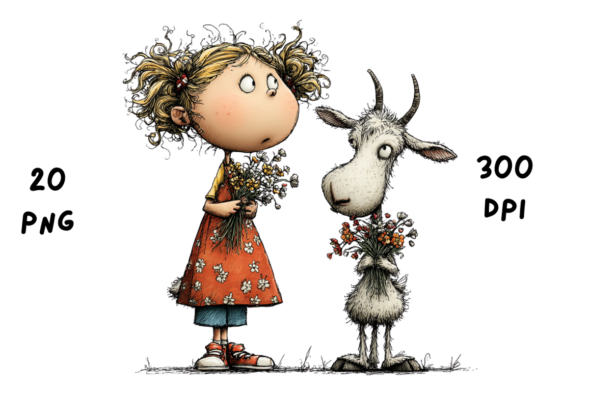 Whimsical Floral Girl and Baby Goat, an Animal Illustration by GiraffeCreative (Photo 10 of 20)