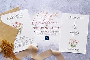 Colorful Wildflower Wedding Suite, an Invitation Template by BlueRobinDesignShop