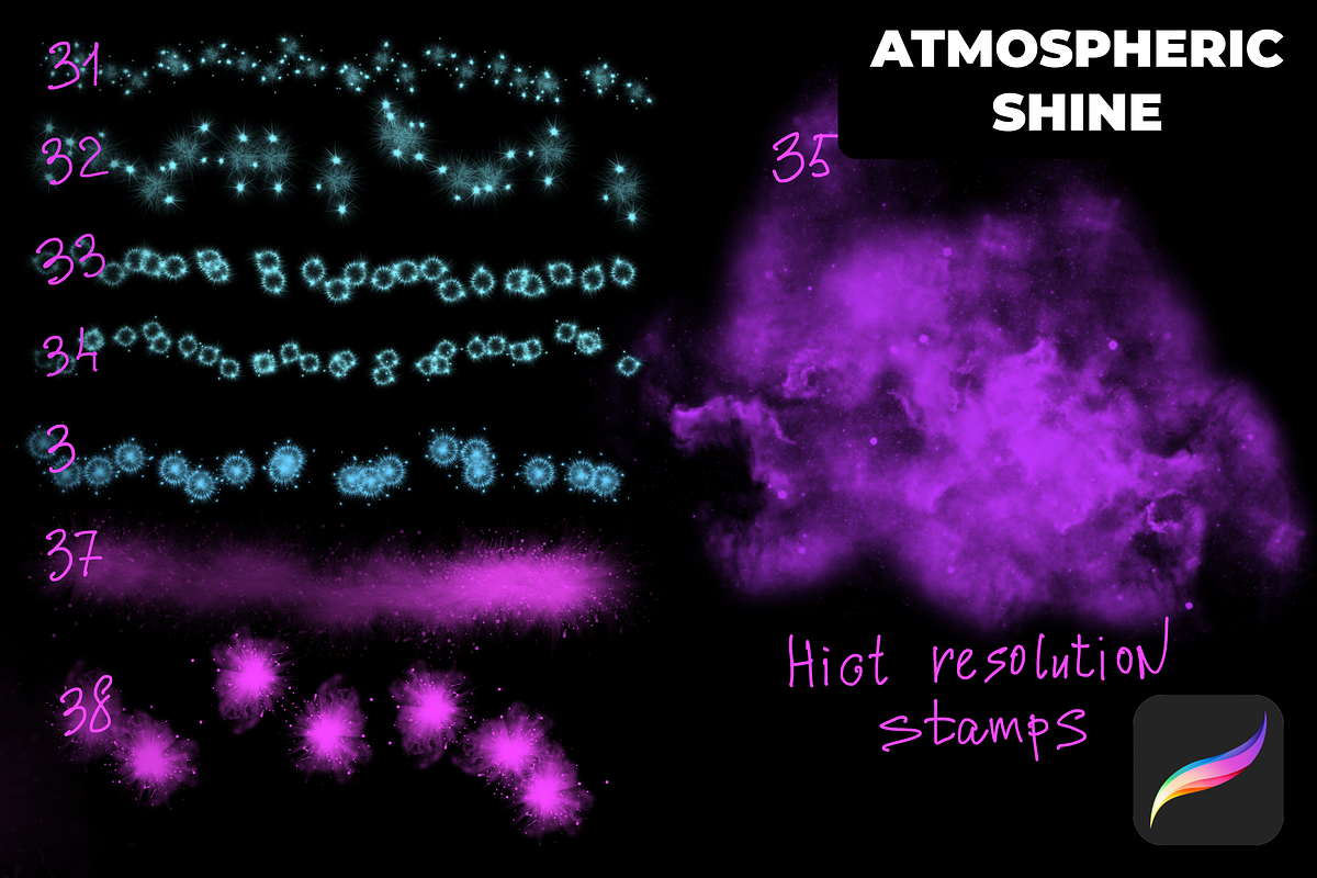 56 SHINE brushes for PROCREATE X5, a Brush Add-On by Graphics Resources (Photo 12 of 17)