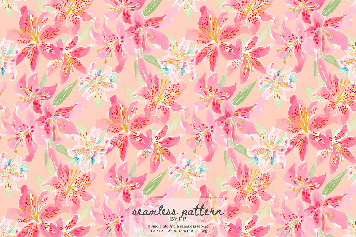 Elegant pink lily seamless pattern, a Pattern Graphic by Pink Studio Art (Photo 1 of 4)