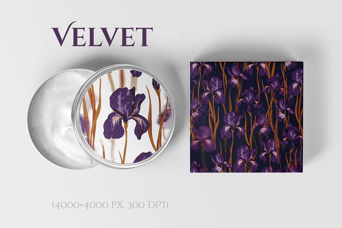 Velvet Irises. Luxury Floral Pattern, a Pattern Graphic by PaperJamLab (Photo 5 of 11)