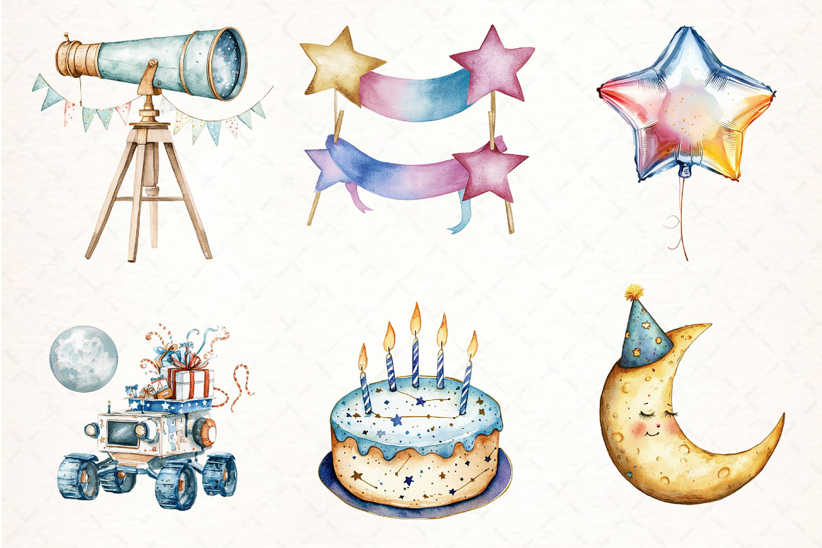 Cute Space Clipart, Space Birthday, an Illustration by Pixels.Craft (Photo 3 of 7)