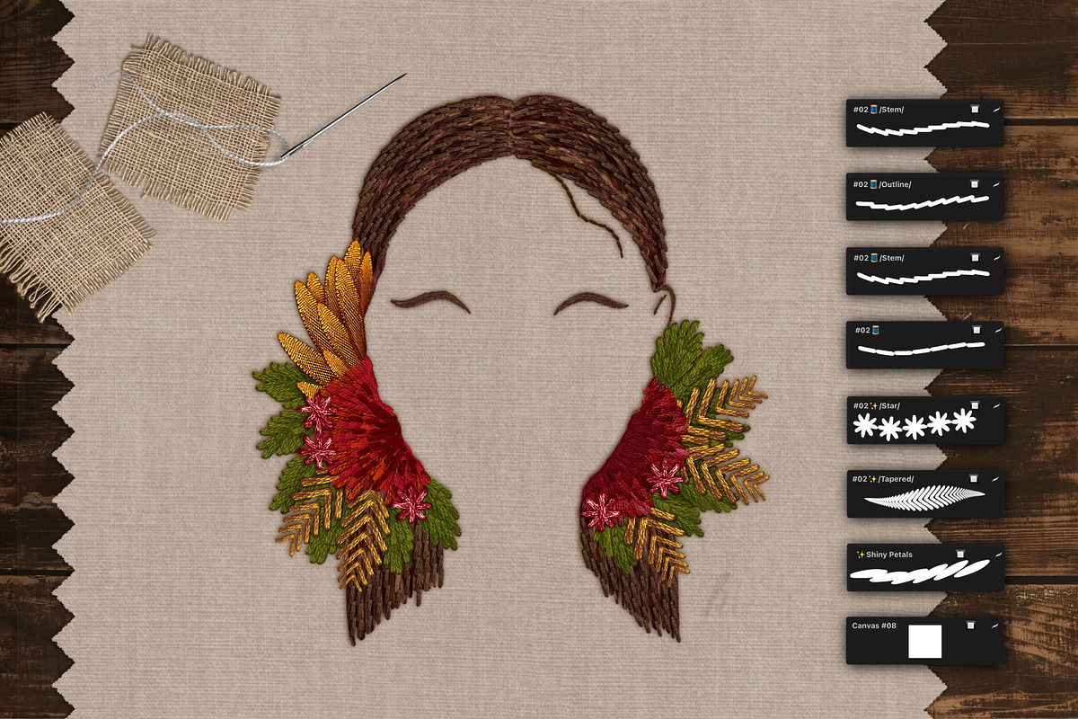 Embroidery Art Brushes For Procreate, a Brush Add-On by bokettori (Photo 21 of 42)