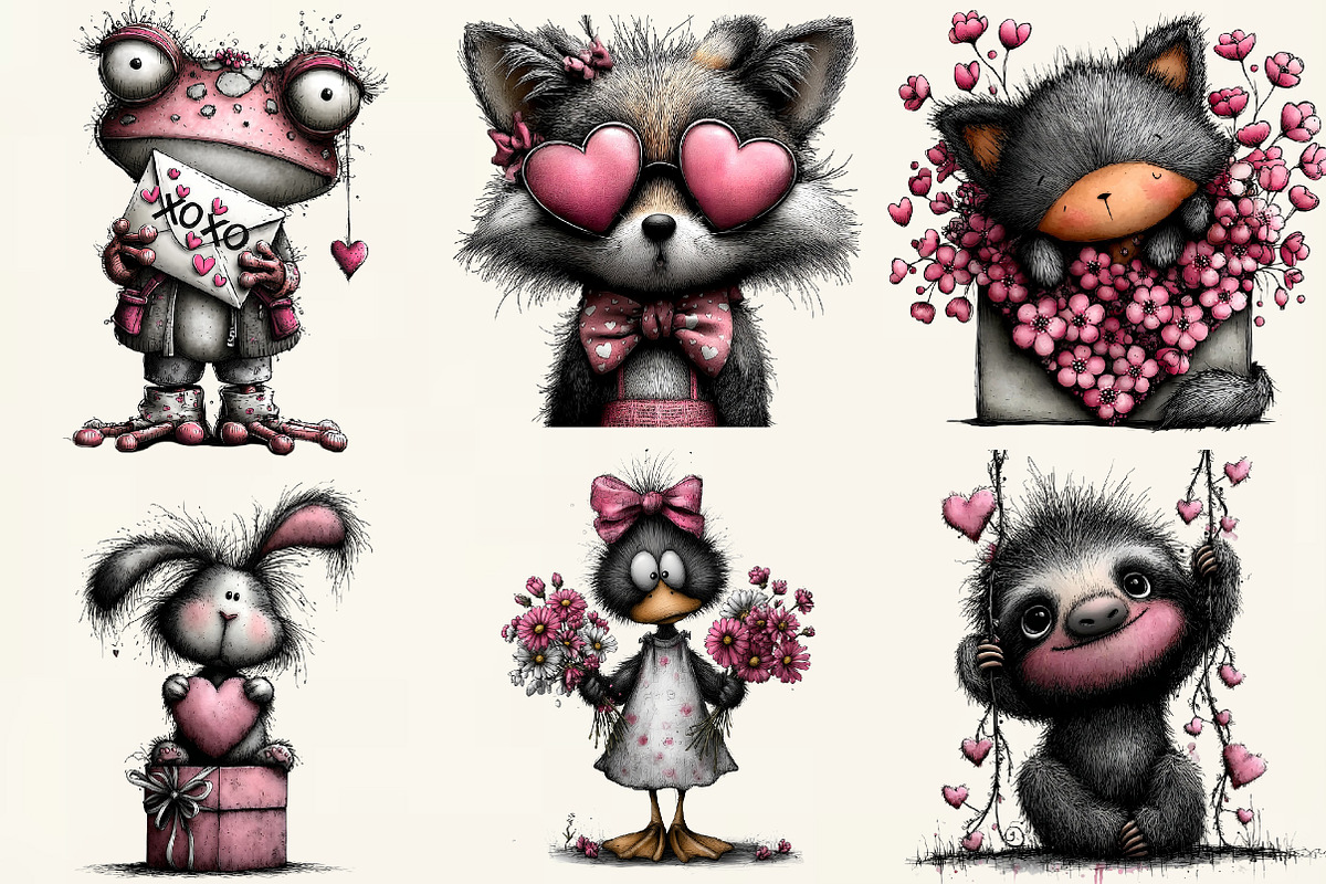 Watercolor Valentine Animals Clipart, an Illustration by DreamCafeArt (Photo 2 of 6)