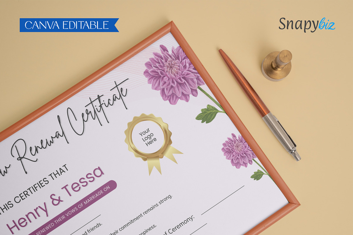 Vow Renewal Certificate Template, a Card Template by Snapybiz (Photo 10 of 10)