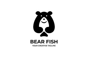 Bear and Fish Negative Space Logo, a Duotone Icon by Mightyfire
