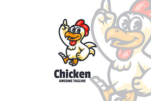 Happy Chicken Mascot Cartoon Logo.