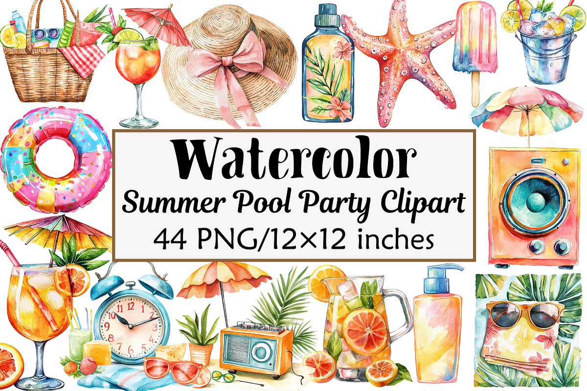Summer Pool Party Clipart, an Illustration by Design Market (Photo 1 of 5)