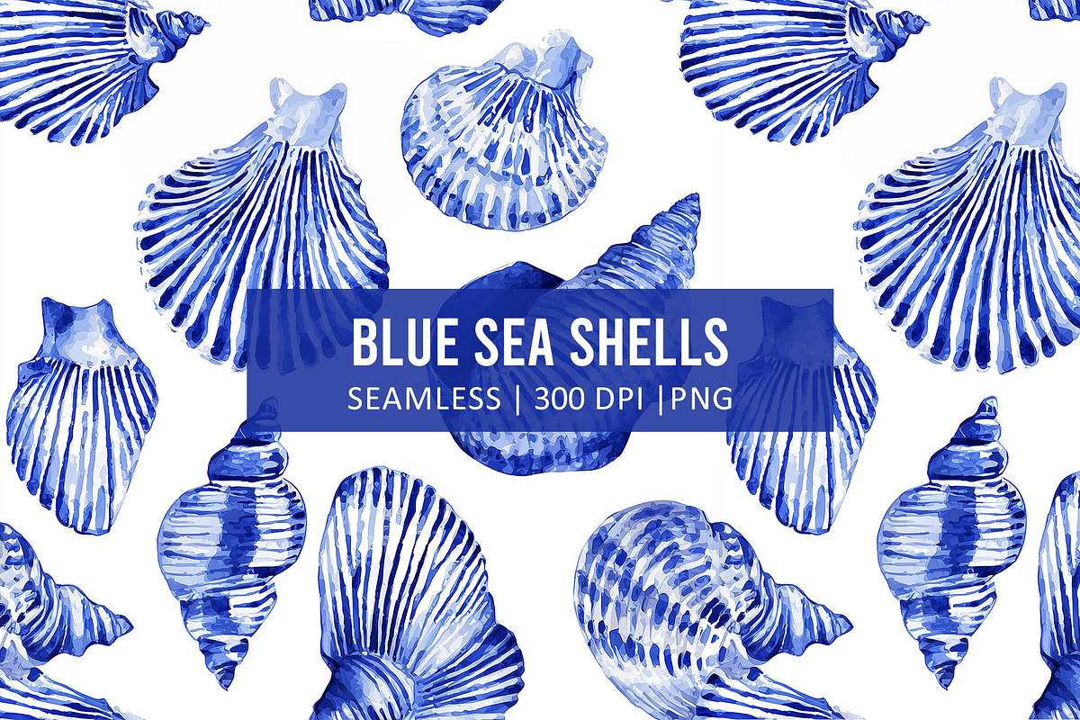 BLUE SEA SHELLS Seamless Pattern, a Pattern Graphic by AYAKA Studio Co. (Photo 1 of 8)