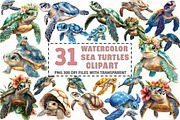 Beautiful Sea Turtles PNG Bundle png, an Illustration by Watercolor design (Thumbnail 1 of 3)