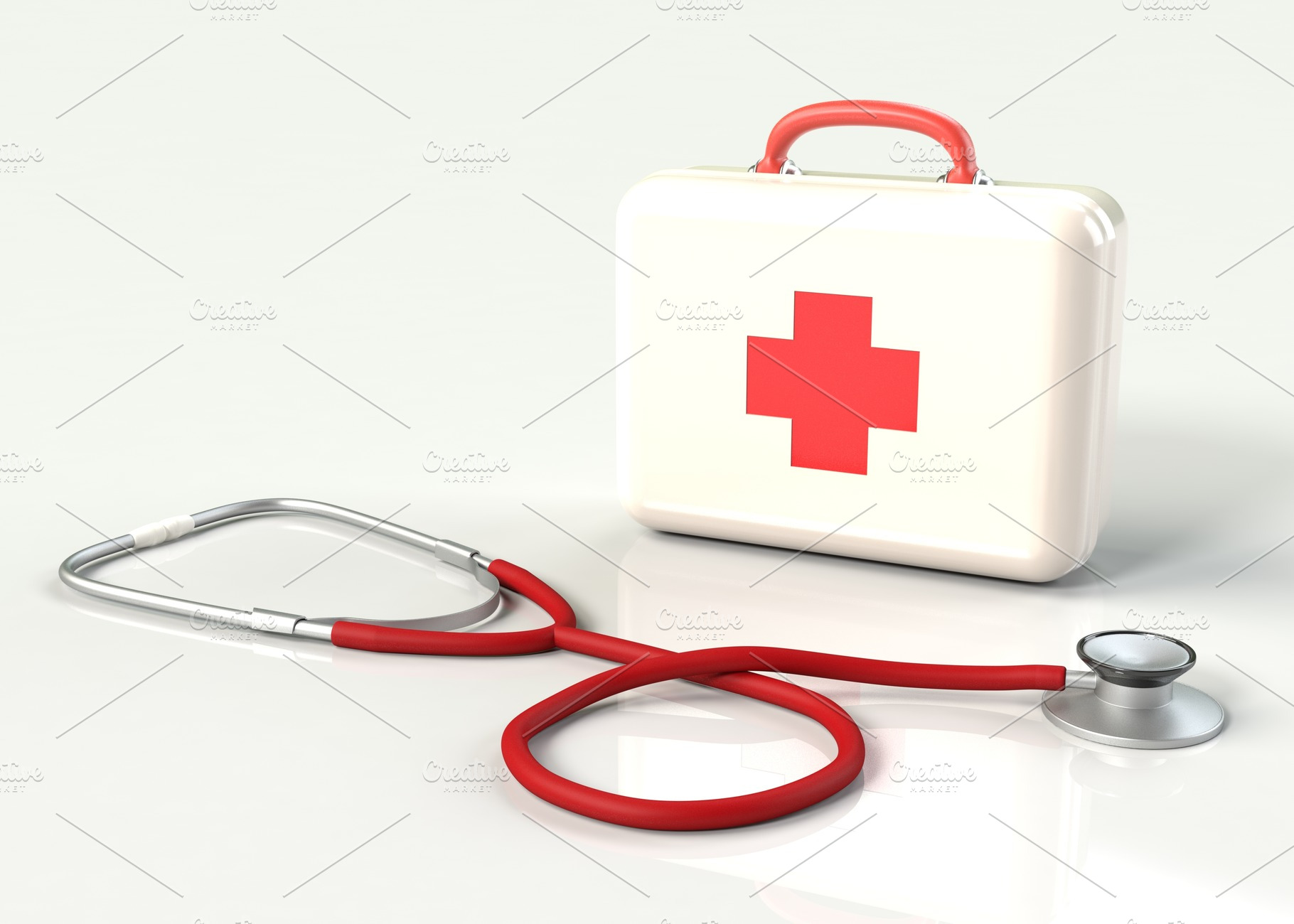 First aid kit with stethoscope, a Health & Medical Photo by Pakete Art