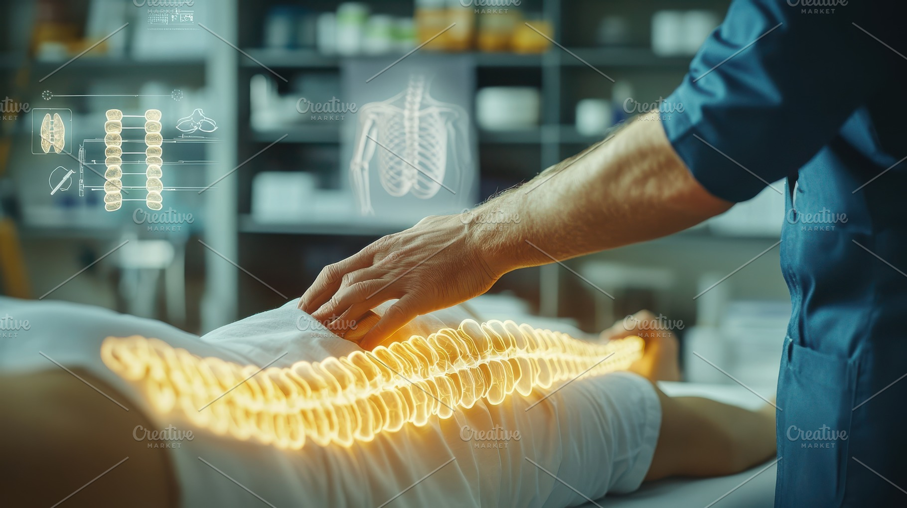 Spinal Exam: Doctor examining patien, a Health & Medical Photo by Pixeness Studio