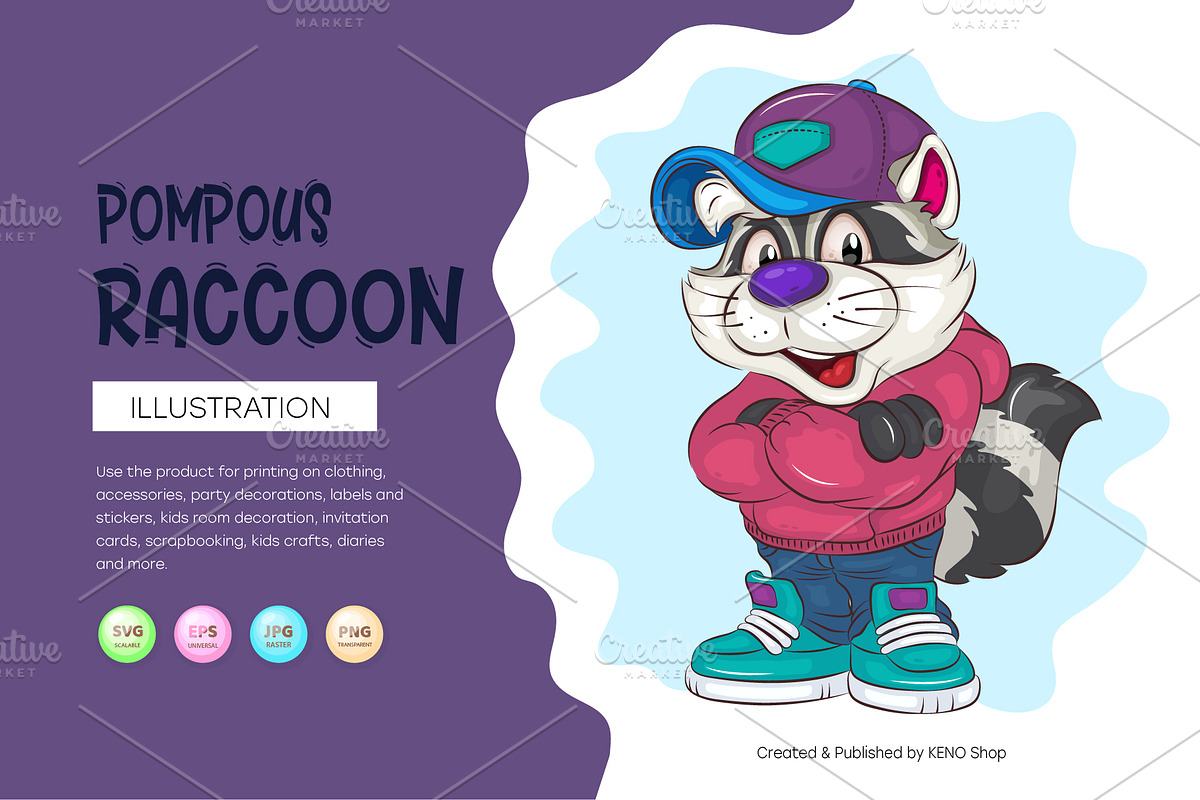 Pompous Cartoon Raccoon. T-Shirt, an Animal Illustration by KENO Mascots (Photo 1 of 3)