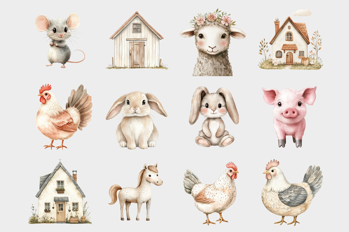 Watercolor Farm Animal clipart, a Seasonal Illustration by Design Market (Photo 2 of 5)