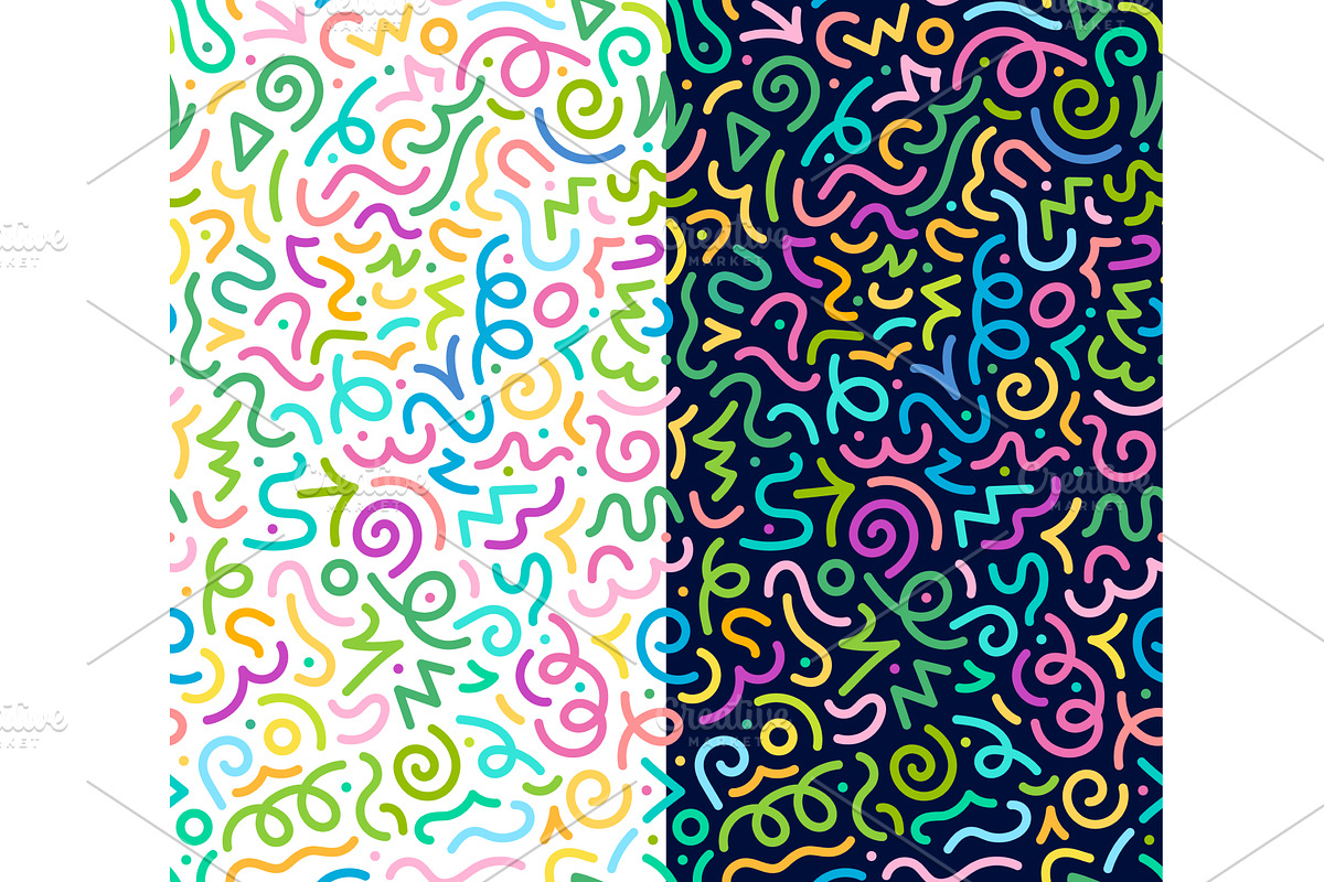 Kids squiggle seamless patterns, a Decorative Illustration by Vector Tradition