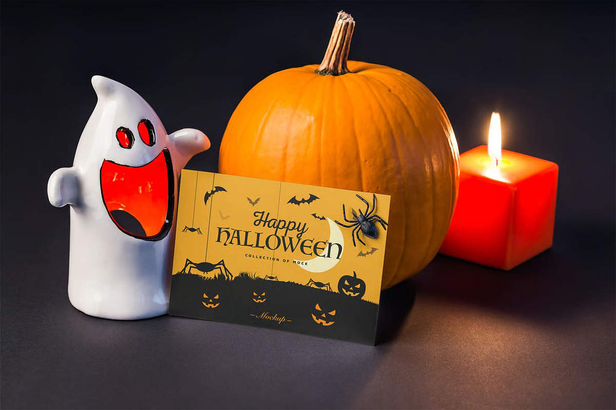Halloween Card Mock-up, an Advertising Mockup by zippypixelstudio (Photo 5 of 13)