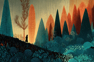 Woman walking through forest, a Photo by Pavel_design