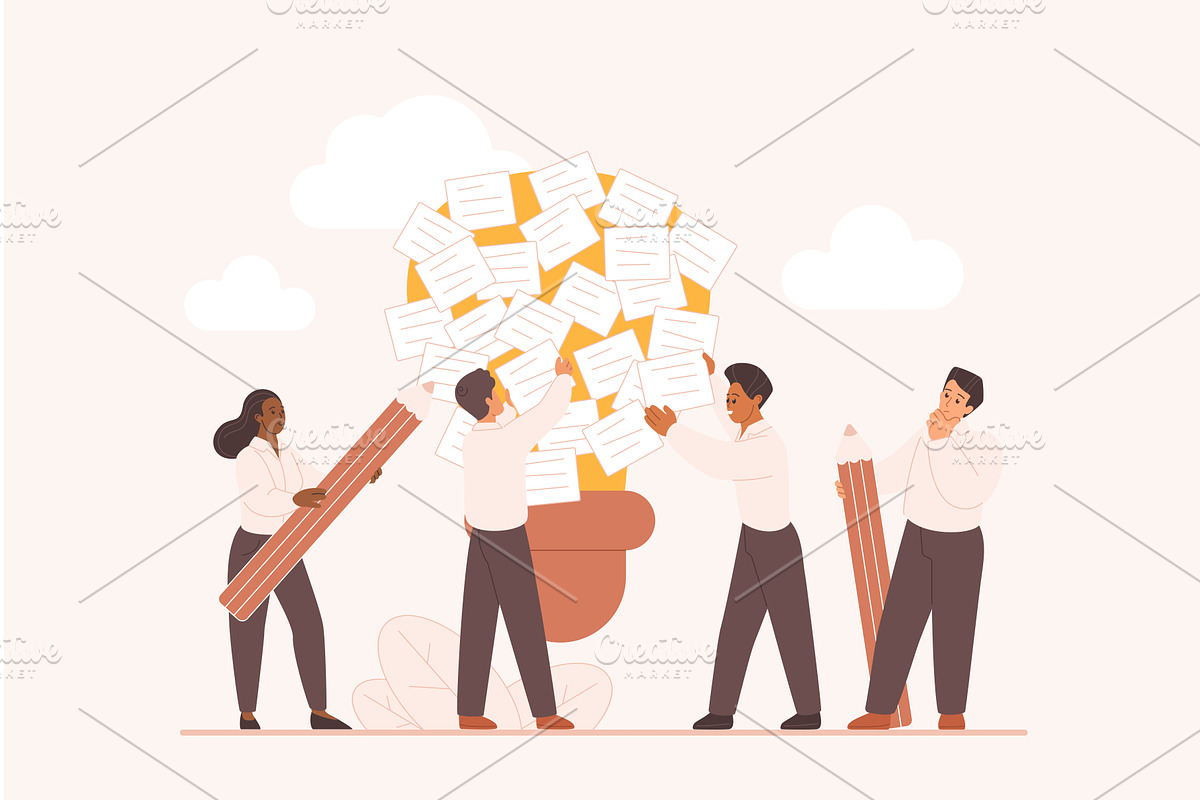 Ideation workshop brainstorm meeting, a Person Illustration by Lemberg Vector
