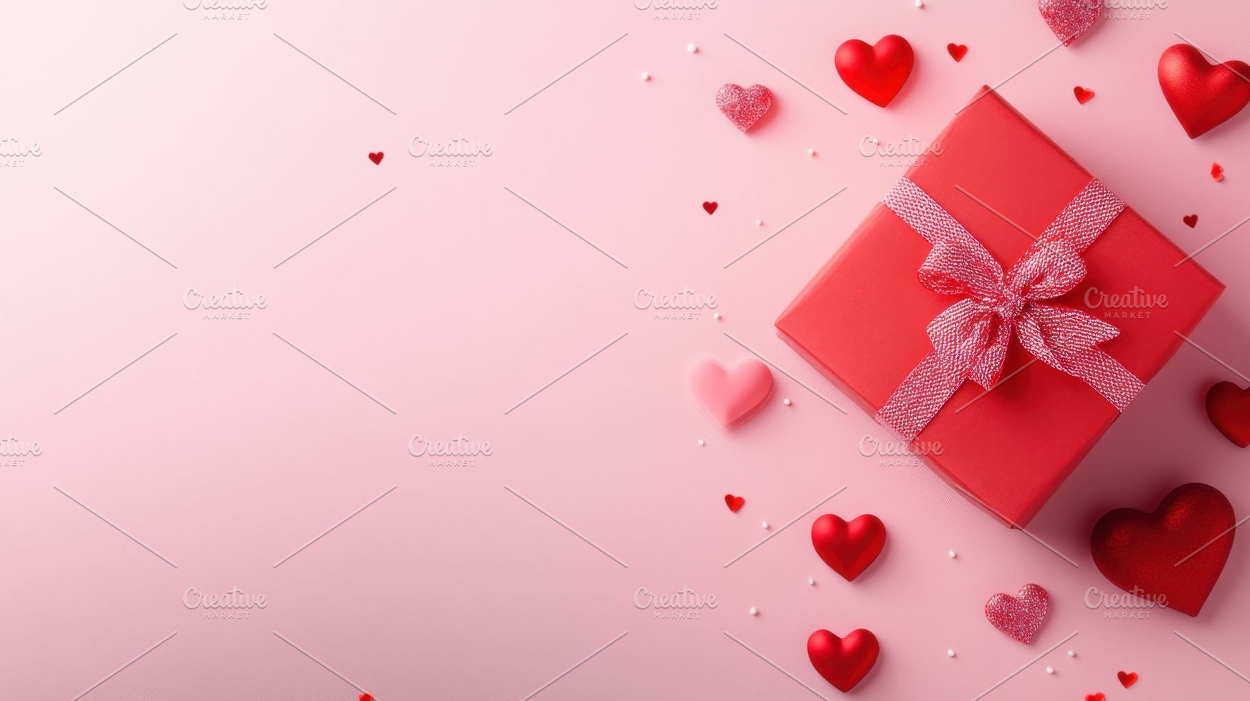 Hearts and gift box on pink, a Photo by Beautiful things