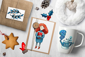 Winter Girl Watercolor Clipart Set