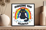 Judging you silently funny cat desig, an Illustration by DreamCafeArt (Thumbnail 1 of 6)