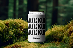 330ml Can PSD Mockup - Moss Scene