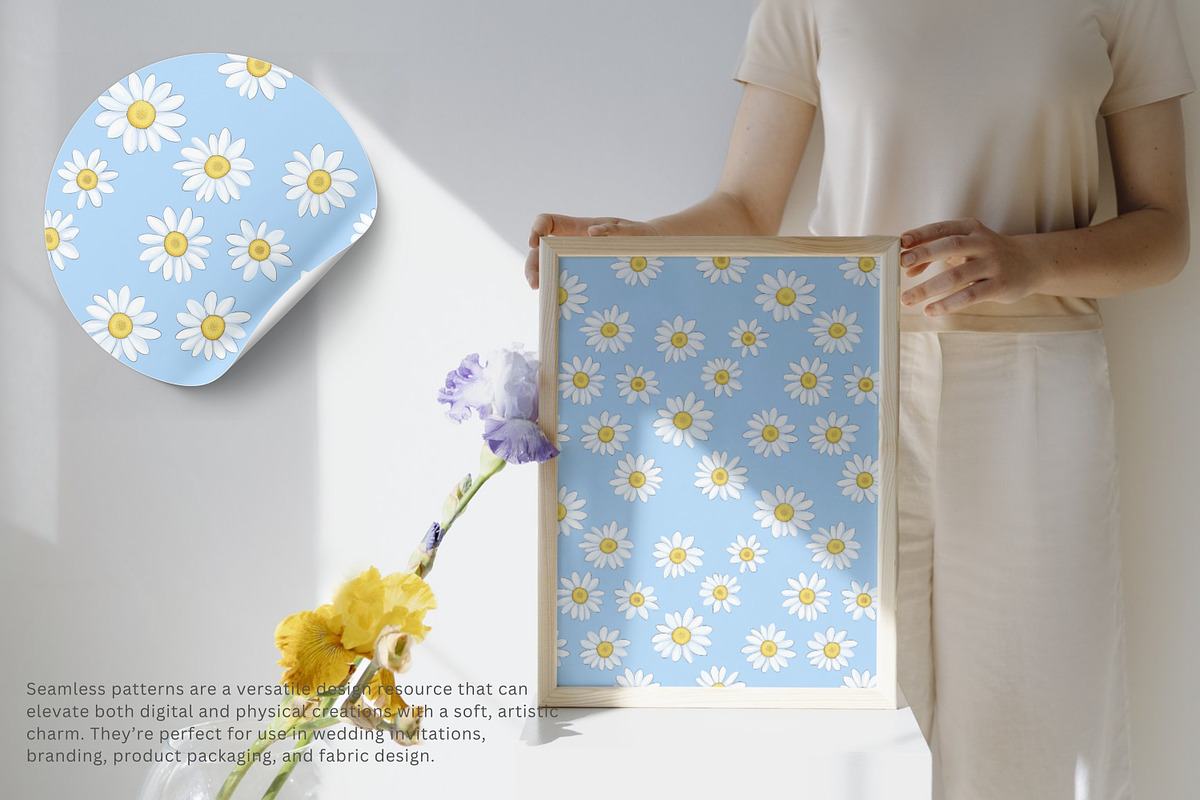 daisy seamless pattern, a Decorative Illustration by Pink Studio Art (Photo 3 of 5)